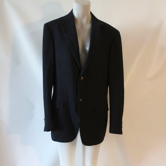 Men Canali Dark Gray Wool Cotton Blend Plaid Sport Coat Blazer Jacket 52R US/42R - Picture 1 of 14
